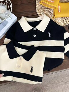 2024春季新品 洋气儿童翻领条纹毛衣 男童女童休闲毛衣 polo 衫