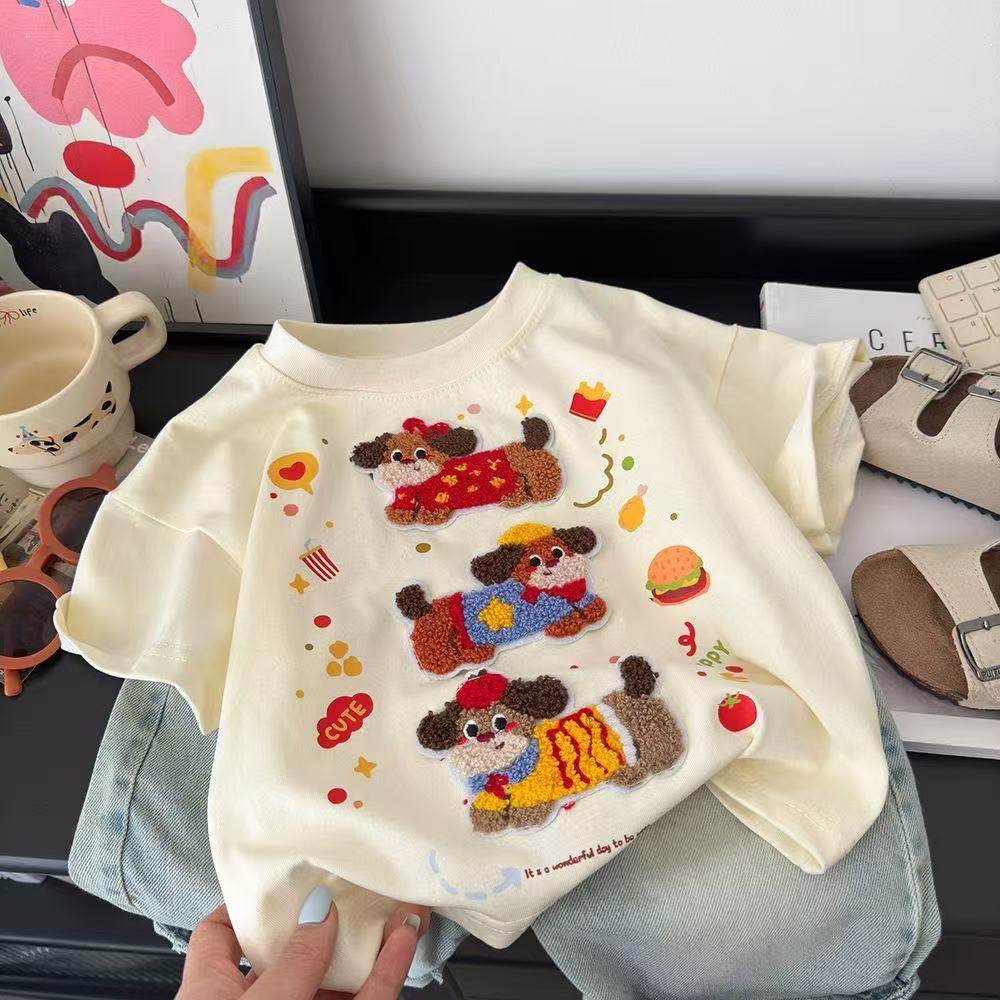 阳光儿童夏季短袖男童女童纯棉卡通T恤宝宝毛巾绣洋气夏装上衣潮,童装/婴儿装/亲子装,T恤,淘宝优惠券,粉丝福利购,淘宝优惠卷