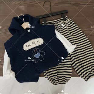 2024秋季儿童韩版宽松连帽衫时尚毛衣马甲百搭宽松洋气针织衫卫衣