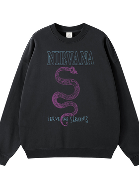 NIRVANA涅槃摇滚乐队美式街头枪花涅槃黑灰白色纯棉连帽圆领卫衣