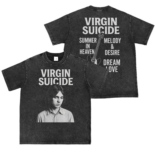 Virgin Suicide乐队直喷水洗做旧复古灰美式街头朋克摇滚短袖T恤