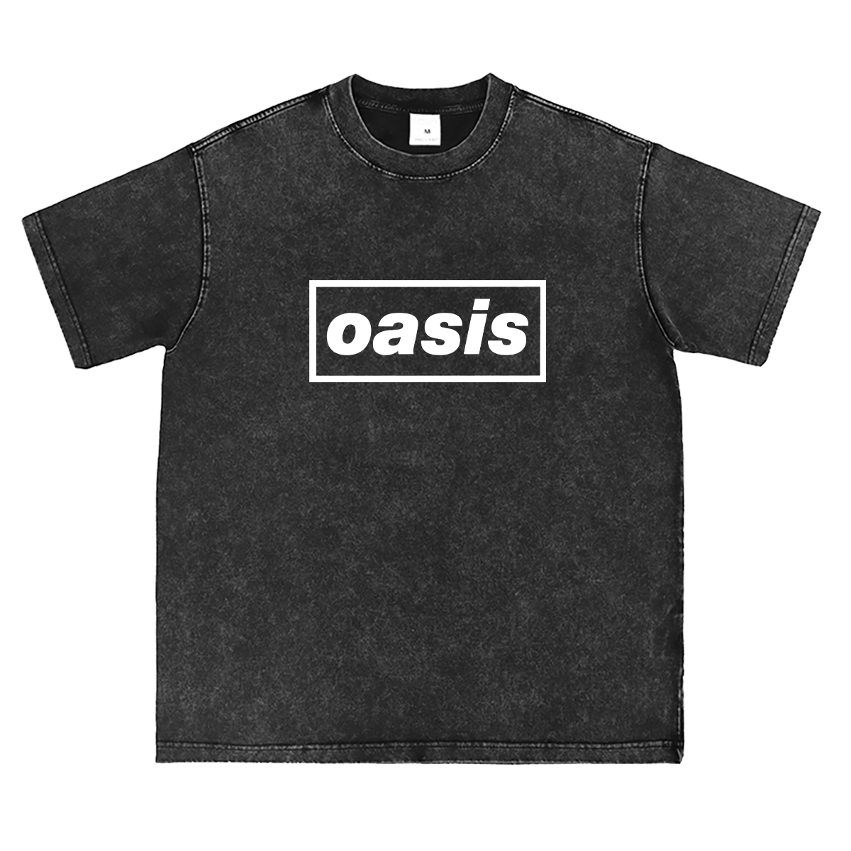 Oasis复古水洗做旧字母摇滚T恤