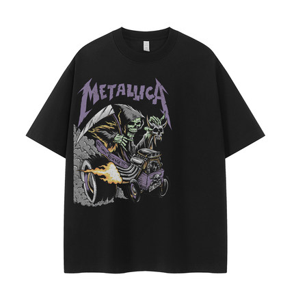 Metallica金属乐队复古美式街头小众高级设计感vtg摇滚短袖T恤衫