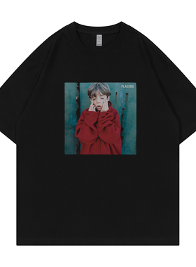 Placebo乐队人像复古美式休闲街头落肩宽松纯棉圆领摇滚短袖T恤