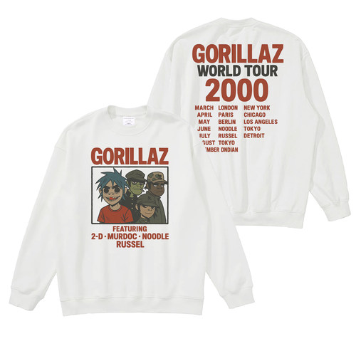 GORILLAZ摇滚乐队数码直喷复古卡通人物印花嘻哈宽松圆领卫衣