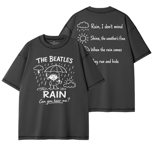 THE BEATLES乐队简约复古美式街头设计感圆领宽松纯棉摇滚短袖T恤