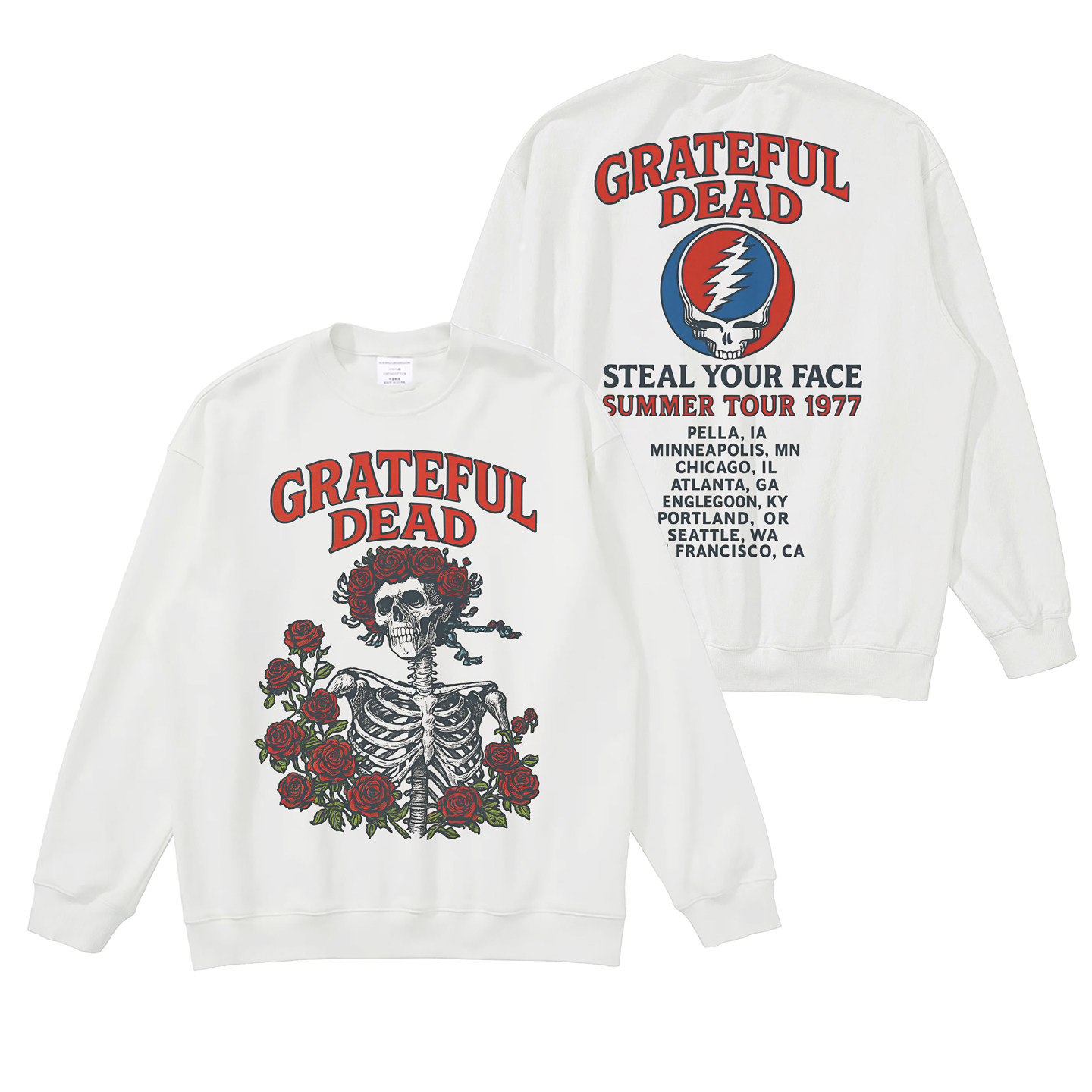GRATEFUL DEAD摇滚乐队数码直喷复古骷髅宽松圆领卫衣