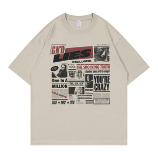 GunsNRoses枪花乐队复古美式 T恤 街头vtg落肩宽松纯棉圆领摇滚短袖