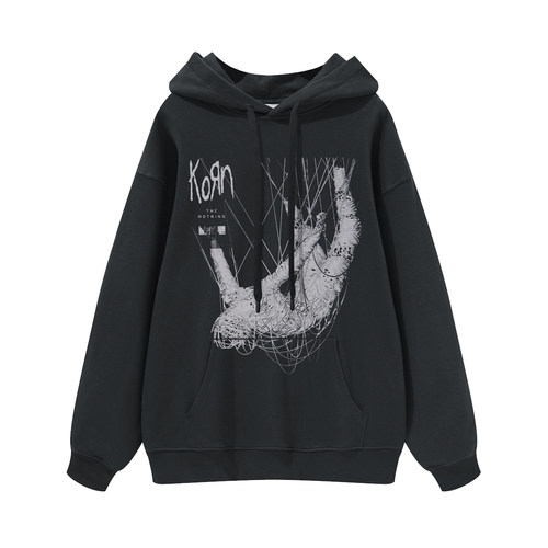 KORN摇滚风直喷连帽圆领卫衣