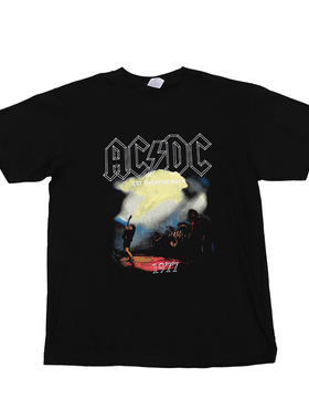 ACDC摇滚乐队nirvana美式复古vintage潮牌oasis黑色正肩短袖T恤男