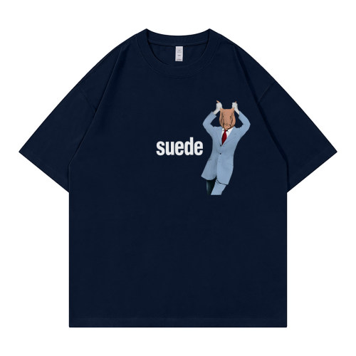 SUEDE落肩宽松纯棉摇滚短袖T恤