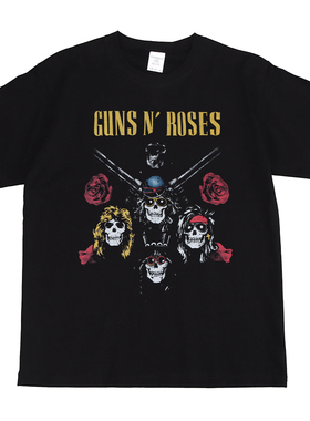 Guns n Roses数码直喷枪花摇滚乐队Slash美式街头嘻哈复古短袖T恤