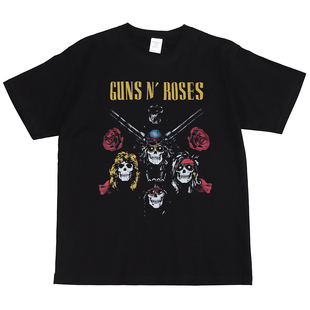 T恤 Roses数码 街头嘻哈复古短袖 直喷枪花摇滚乐队Slash美式 Guns
