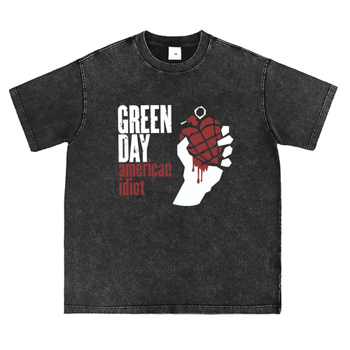 GreenDay复古水洗做旧摇滚T恤