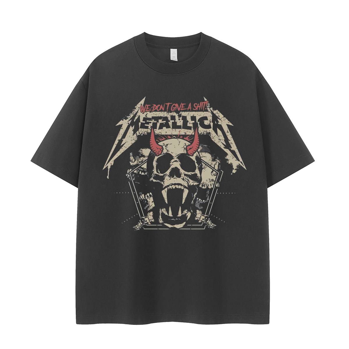 Metallica乐队复古美式街头暗黑骷髅小众vtg落肩宽松摇滚短袖T恤 - 实物图