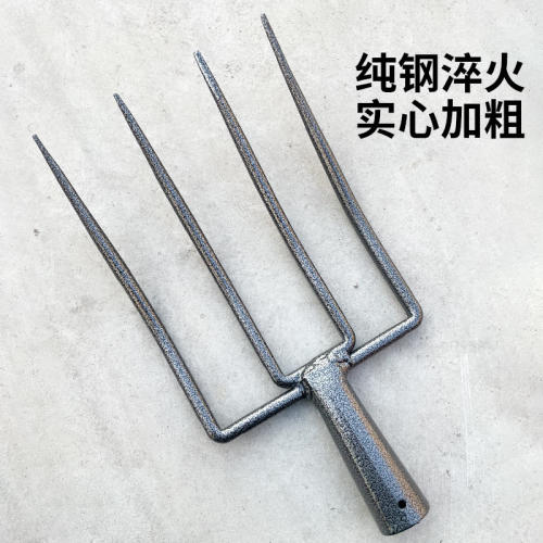 四齿钢叉新款锰钢实心加粗加重铲子农用粪叉四股叉头松土翻地神器