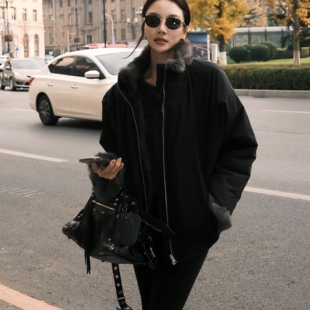 兔毛内胆皮草派克服宽松女装 双面穿短款 外套大衣 新款 2025年冬季