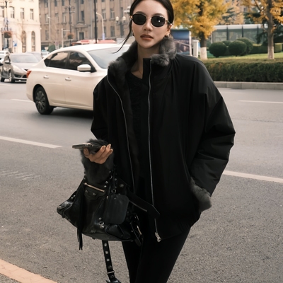 休闲两面穿短款兔毛新派克女装