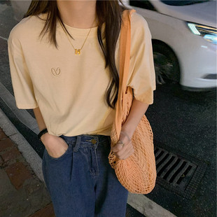 简约刺绣爱心设计感小众ins院系白色休闲百搭宽松上衣女 2025新款