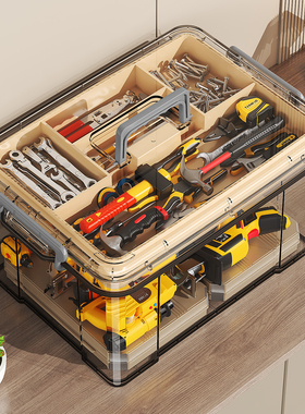 日本进口MUJIE工具箱家用透明收纳多功能手提式整理盒双层收纳箱