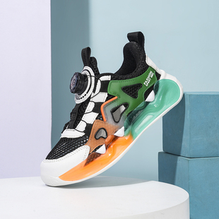 男童鞋子夏款单网2026新款儿童潮酷户外旋转扣男孩镂空气垫跑步鞋