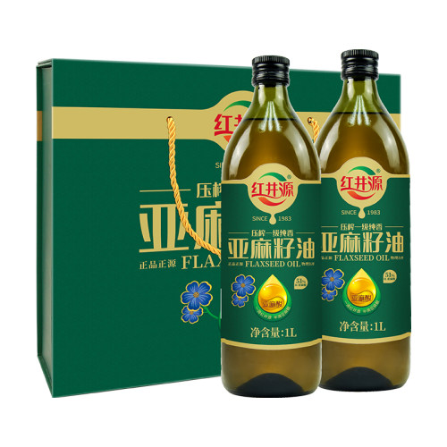 内蒙古产一级纯香亚麻籽油古法压榨1L*2瓶/盒