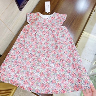 24新款夏季年女童TC巧克力liberty印花连衣裙碎花飞袖公主裙包邮