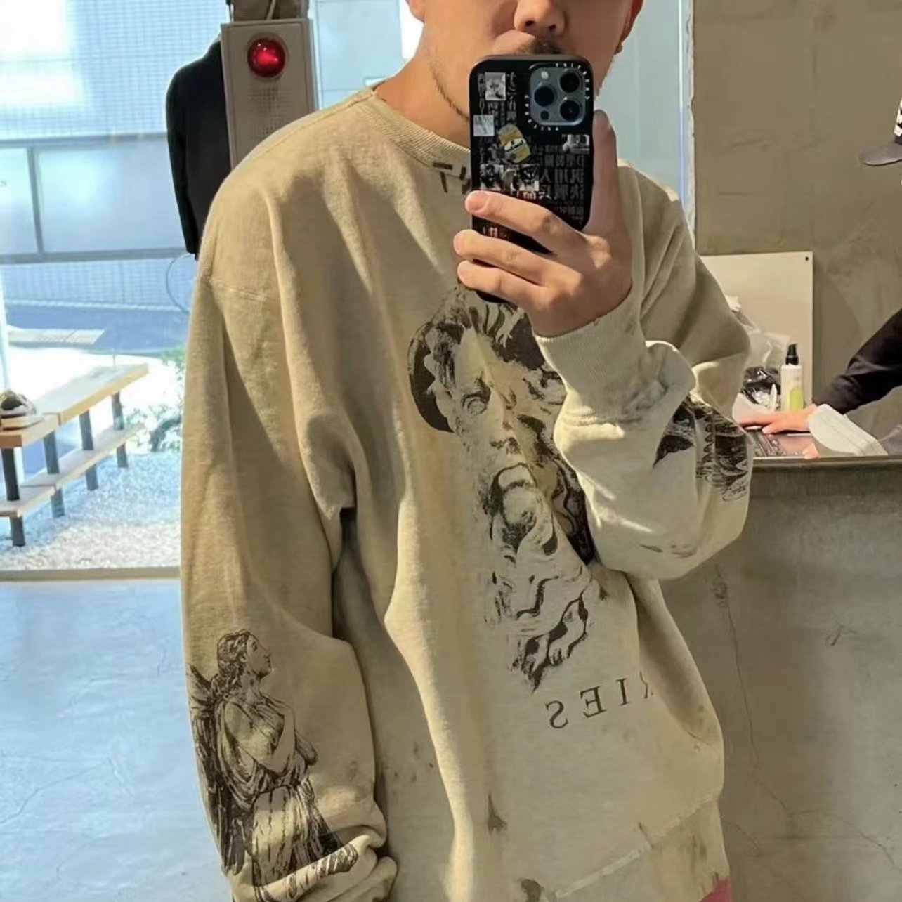 SaintMichael 23fw新款ARS_CRW SWT/MR ARIES米色做旧卫衣