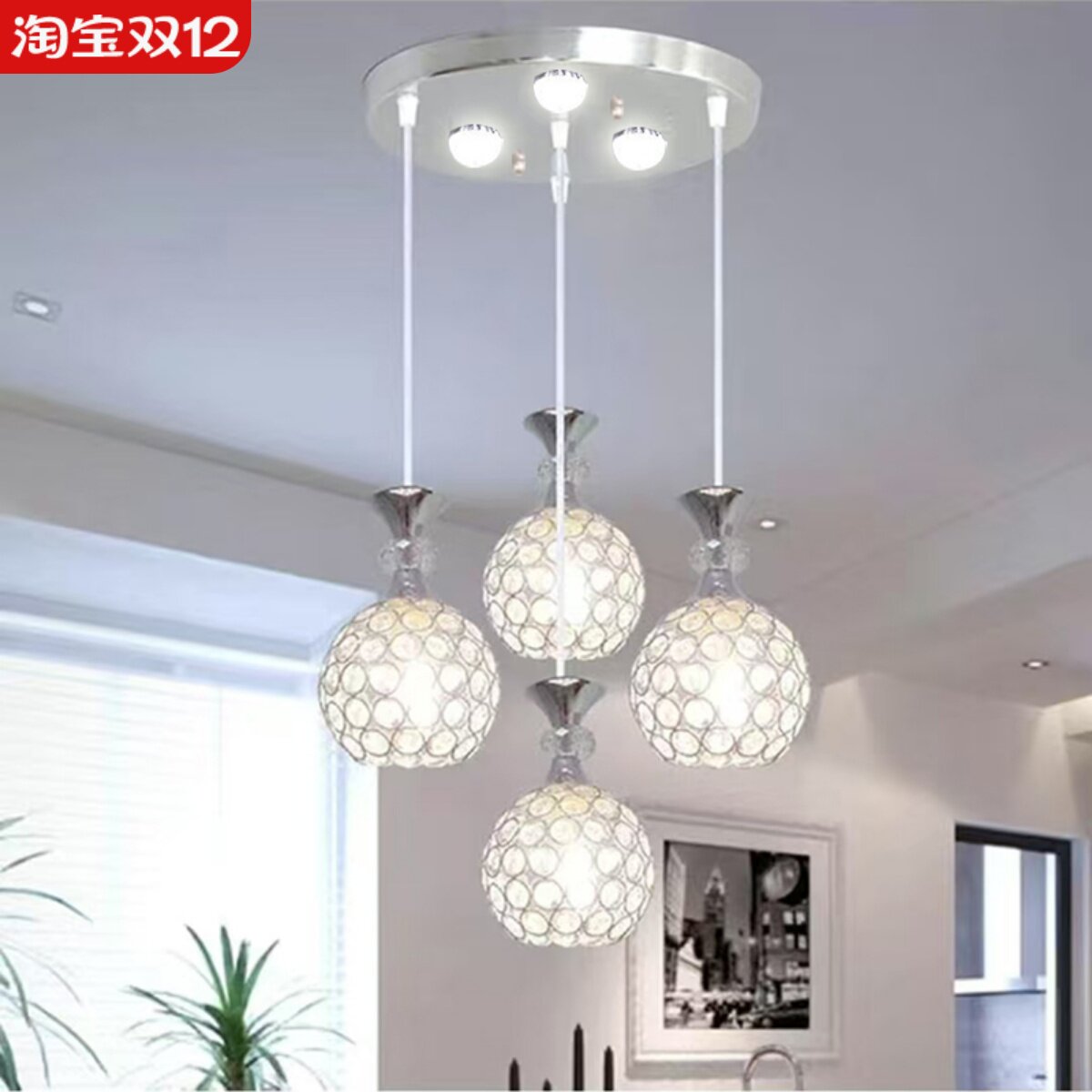 新款餐厅水晶吊灯餐桌饭厅时尚个性北欧复式楼梯长线吊灯超亮