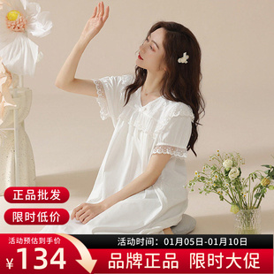 【睡眠棉】睡裙女士夏季薄款纯棉短袖睡衣中裙简约休闲甜美连衣裙