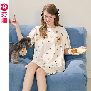 卡通可爱休闲家居服中裙连衣裙 睡眠棉 短袖 睡衣裙女款