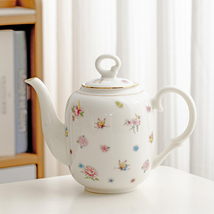 少女心单壶冷水壶 德化白瓷茶壶陶瓷家用握把防烫泡茶壶带过滤中式