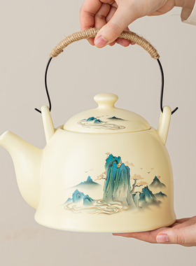 提梁壶陶瓷家用简约泡茶壶1200ml大号中式现代单壶凉水壶带过滤网