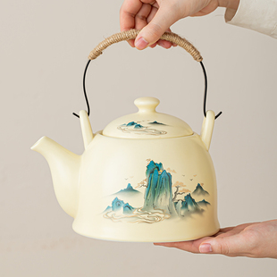 提梁壶陶瓷家用简约泡茶壶1200ml大号中式现代单壶凉水壶带过滤网
