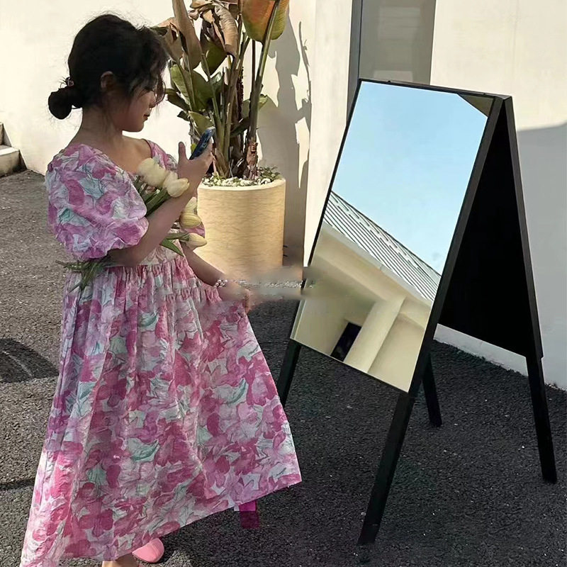 韩系女童碎花连衣裙2023夏季新款清凉夏日碎花长群中袖束腰A裙