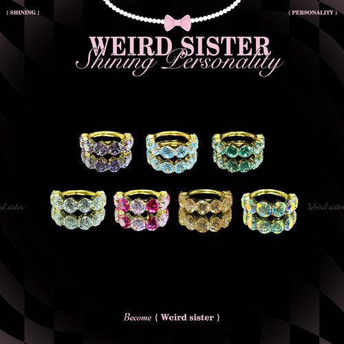 WEIRD SISTER重工镀金满钻耳环超闪轻奢钛合金耳圈少女心耳钉