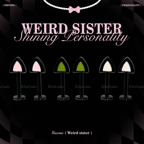 WEIRD SISTER镀黑猫耳恶魔钉0.9牙耳钉内螺纹耳骨钉耳轮钉防过敏