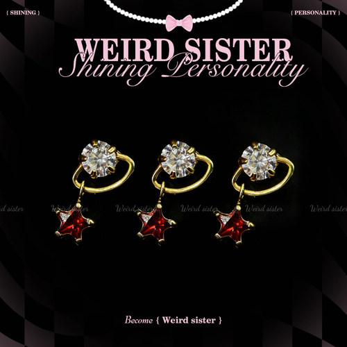 WEIRD SISTER钛合金红色新年系列镀金土星吊坠耳骨钉flat钉小众