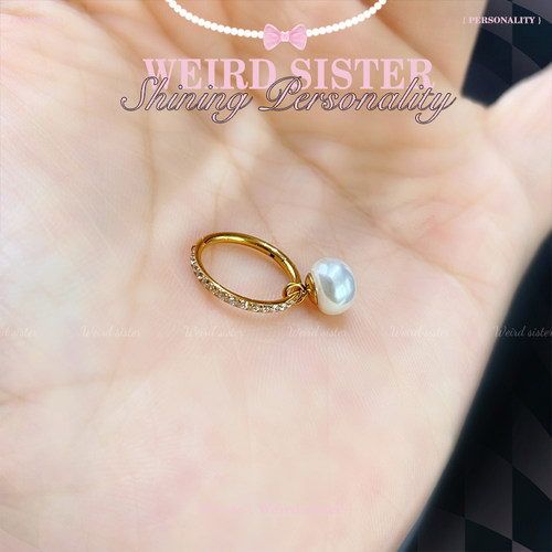 WEIRD SISTER珍珠吊坠镶钻耳圈耳环温柔百搭F136钛合金耳钉防过敏