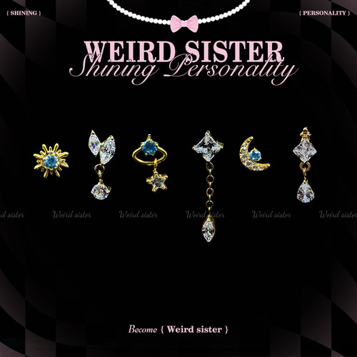 WEIRD SISTER镀金吊坠组合耳钉F136钛合金内螺纹耳蜗耳骨钉防过敏