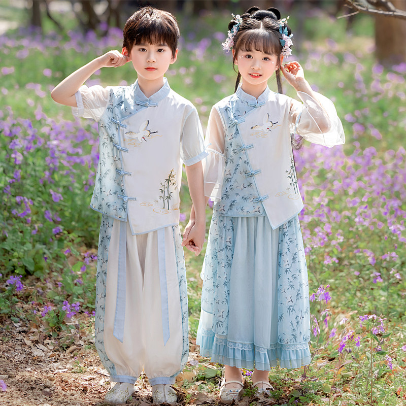 汉服2026夏季男童女童超仙唐装国风新中式国学服儿童古风演出服装