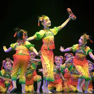 花花鞋 表演服装 旦舞台红红 小荷风采女童喜庆舞蹈服元 儿童秧歌服