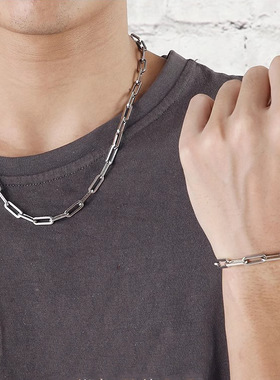粗链条钛钢项链男女ins嘻哈短款素毛衣链回形针简约锁骨链不掉色
