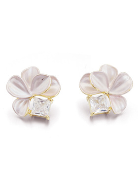 S925银针复古锆石花朵耳环耳钉女小众设计森系花瓣耳饰无耳洞耳夹