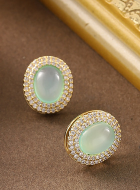 韩版简约精致INS风满钻锆石鸽子蛋树脂耳钉耳环轻奢气质银针耳饰