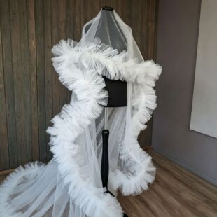 欧美风女士拖尾头纱手工荷叶边头饰新娘婚纱礼服遮面面纱头纱代发