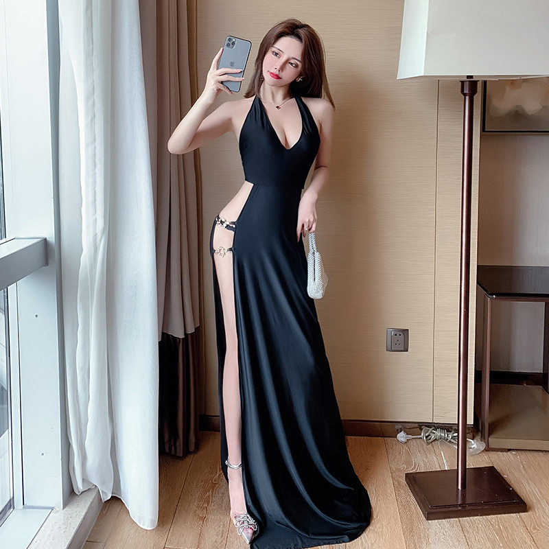 桑拿晚礼服长裙夜总会深V性感真空连衣裙显瘦小姐工作服夜店女装