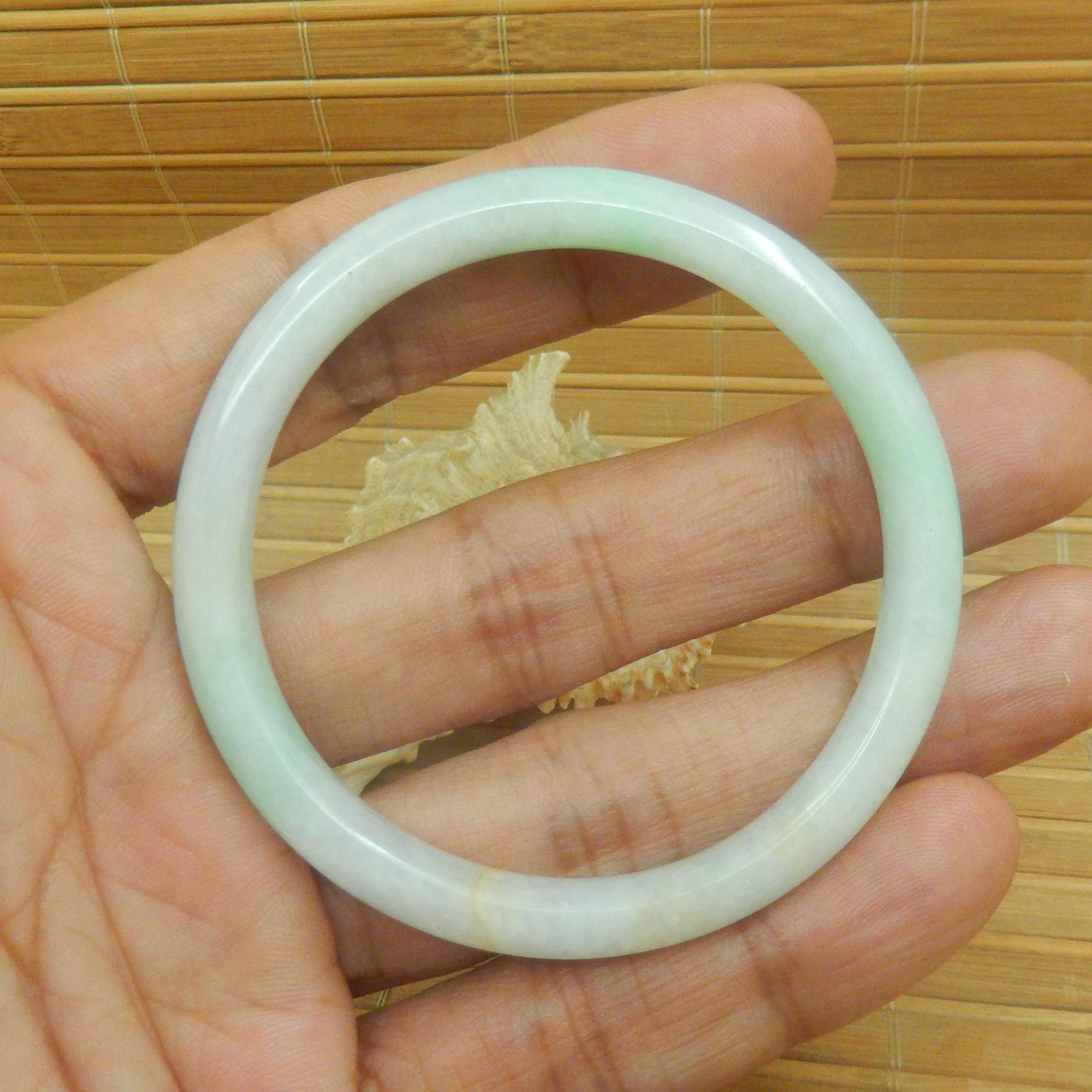 53mm玉原石A货冰糯种水飘绿色小号手镯 老坑翡翠精工正装小号明料