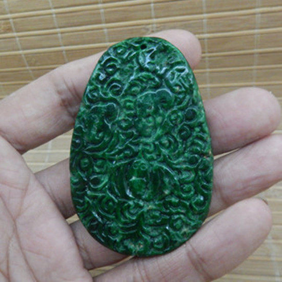 缅甸铁龙生老坑种阳绿色雕花吊坠 翡翠玉原石A货厚桩牌子明片料