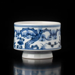 景德镇高温瓷手工茶杯主人杯单杯个人专用手绘元青花松竹梅高足杯